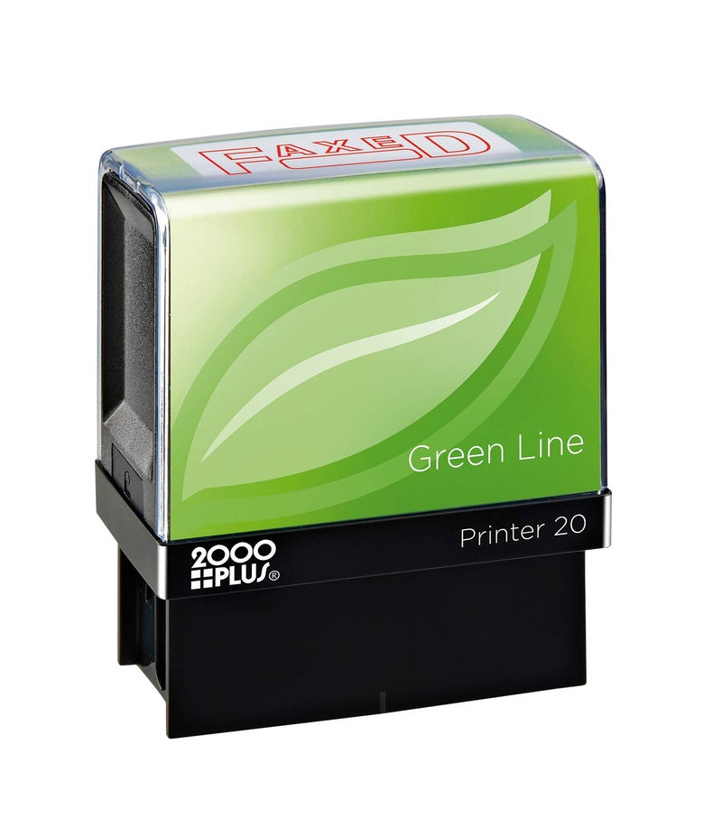2000 Plus Green Line Self-Inking Message Stamp, FAXED, 80% Recycled, 1 1/2" x 9/16" Impression, Red Ink (098369)